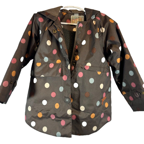 Little JOULES PUFFED GIRL HOODED JACKET COAT 3Y Sherpa Lined Full Zip Polka Dot - Picture 1 of 5